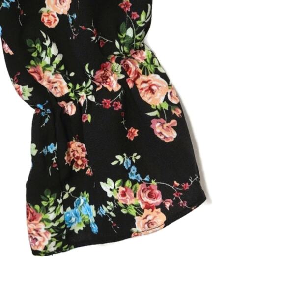 ModCloth Floral Ruffle Mock Neck Front Tie Waist Black Midi Dress Size S - Picture 7 of 16